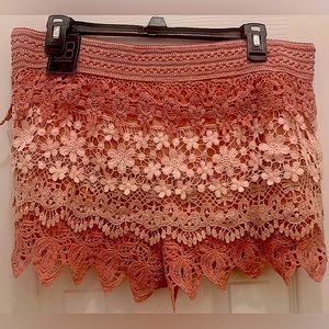 Junior size shorts. 3 shades of pink crochet lace. Size 15-17 XL NoBoundaries